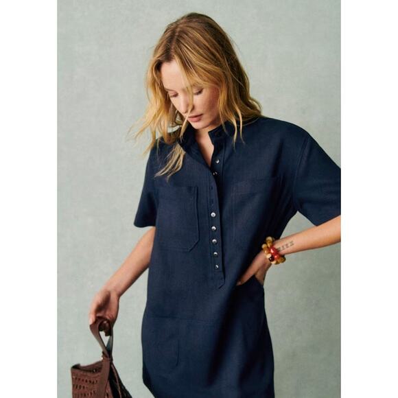 Sezane Sonali Mini Shirt Dress Navy Size 34 EU 2 US XS - Picture 1 of 6